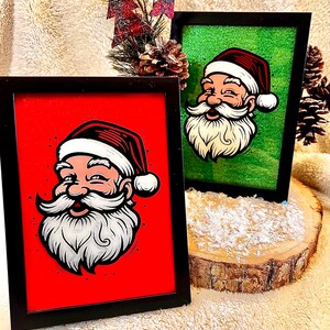 Handcrafted Santa Claus Christmas Glass Print - Limited Edition.  Xmas art. Screen print.