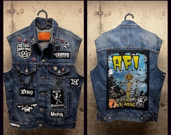 Custom Punk Vest. Levi’s. AFI, Five Finger Death Punch. Battle Vest. Studded.