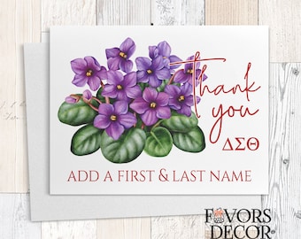 Personalized African Violets Thank you Folded Notecards - Delta Sigma Theta Sorority A2 Folded Cards, Sorority Greeting Cards