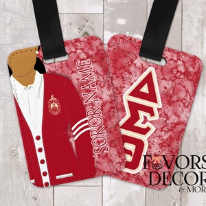 Delta Soror, Line Sister Personalized Luggage Tags - Delta Sigma Theta Crimson Red Cardigan, Sorority Bag Tag, Listing is for ONE tag