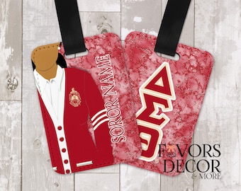Delta Soror, Line Sister Personalized Luggage Tags - Delta Sigma Theta Crimson Red Cardigan, Sorority Bag Tag, Listing is for ONE tag