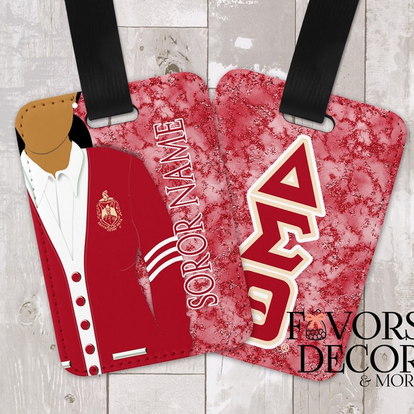 Delta Soror, Line Sister Personalized Luggage Tags - Delta Sigma Theta Crimson Red Cardigan, Sorority Bag Tag