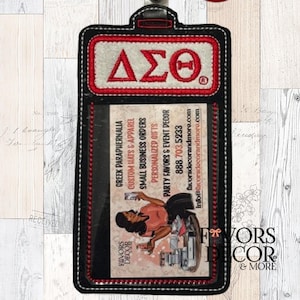 ID Badge Holder Delta Sigma Theta Sorority , Greek Letter Monogram, Sorority Monogram Card Holder for Work ID - Badge Reel slot or Claw Clip
