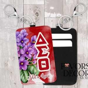 Delta Sigma Theta Card Holder Keychain Wallet, Personalized Credit Card Holder, African Violets, DST, 1913