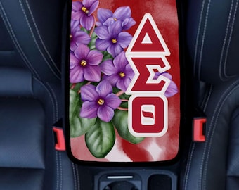 Car Center Console Cover African Violet and Greek Letters - Delta Sigma Theta