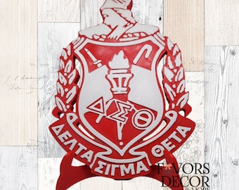 Delta Sigma Theta 8 inch Shield with Stand, Desktop Bookshelf Ornament, Delta Room Decor, Sorority Centerpiece, Table Decor