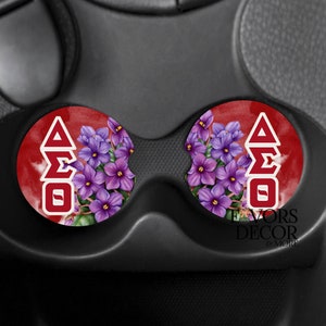 Delta Sigma Theta Car Coasters, African Violets and Greek Letters Cup Holder Coasters, Sorority Car Coasters, Neoprene Car Coaster, Washable