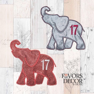 Elephant trunk up line number sorority patch, Iron-On Elephant Patch, Delta Sigma Theta Sorority Elephant Glitter Fabric Patch