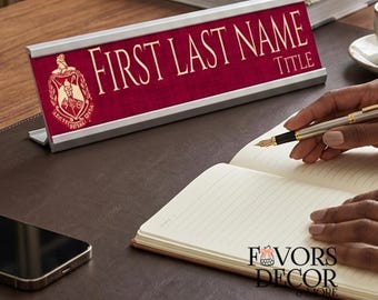 Delta Sigma Theta Sorority, Desk Name Plate, Personalized Office Décor, Custom Printed Name Sign, Paraphernalia Gift with optional Holder