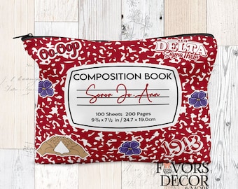 Delta Sigma Theta Personalized Composition Notebook and Stickers, Sorority Makeup Bag - Delta Sigma Theta Sorority Bag,  Personalized Name