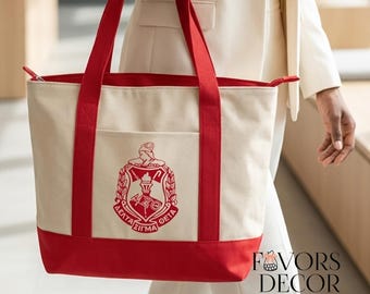 Delta Sigma Theta Canvas Tote Bag with Crest - Option to Add Name