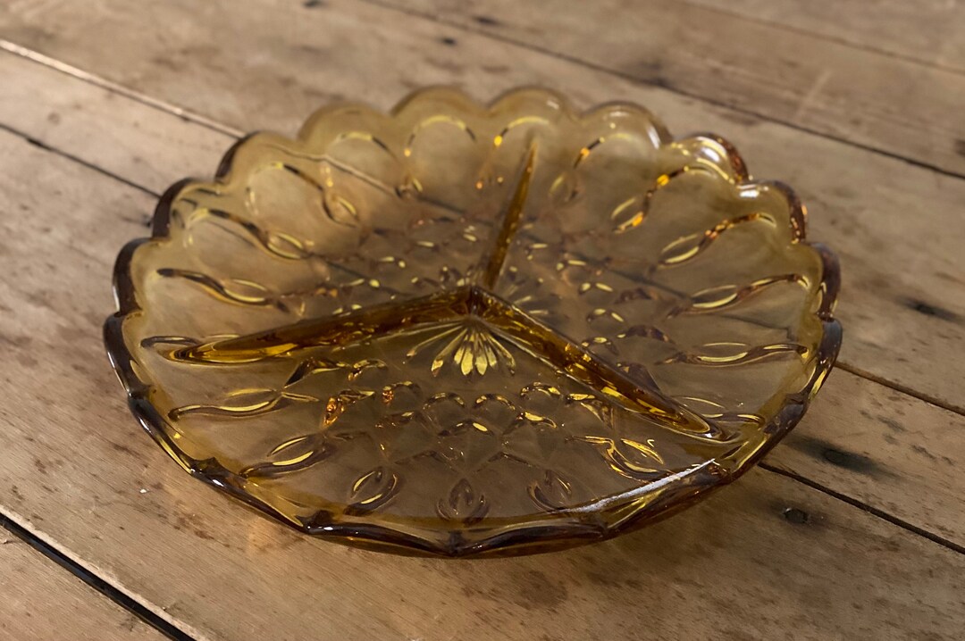 Vintage Amber Glass Serving Tray Etsy