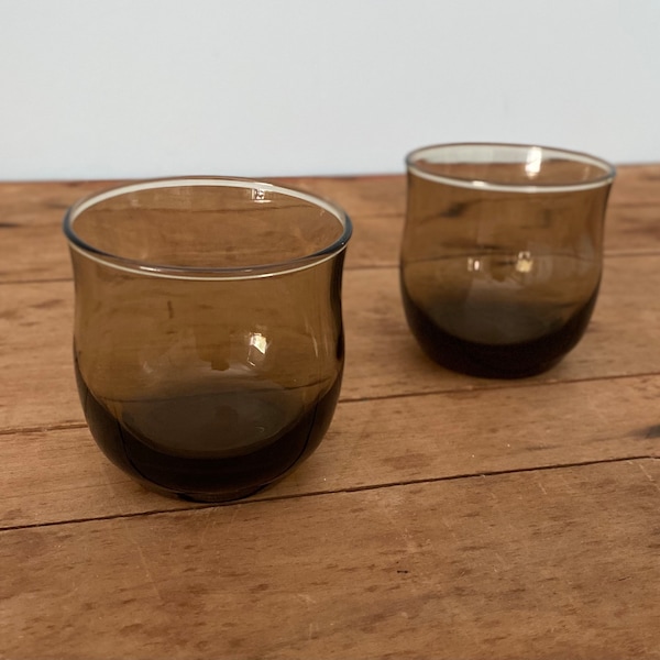 Vintage Smokey Brown Tulips Cocktail Glasses Set of Two