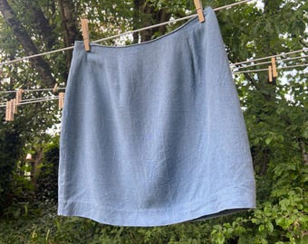 Minijupe bleu chambray en coton vintage des années 1990, taille 28