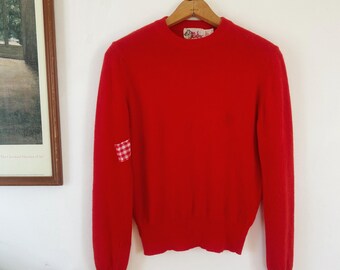 Vintage 60&#39;s sweater red lambswool angora gingham cottagecore outfit picnic