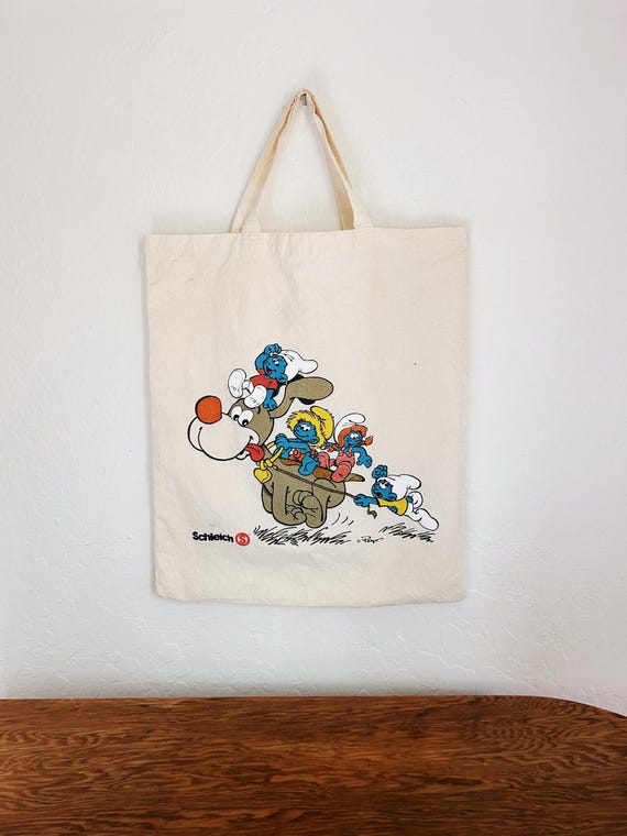 Smurfs Tote Bag Vintage | 70s Schleich Smurfs Toy | 70s Smurfs Smurfette Gift | Retro Canvas Tote Bag