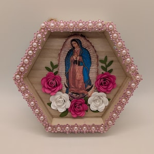 5x5 Virgencita Wooden Shadowbox | Mini Virgencita Shadowbox | Virgen de Guadalupe Shadowbox | Virgen de Guadalupe Wooden Shadowbox