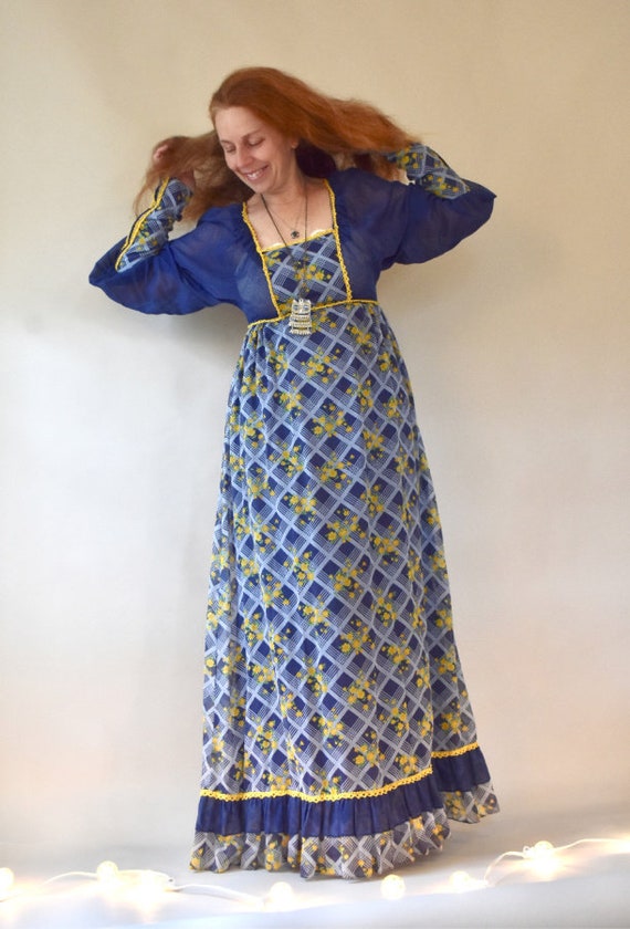 Super Rare Blue & Yellow Black Label Hippie Dress… - image 4