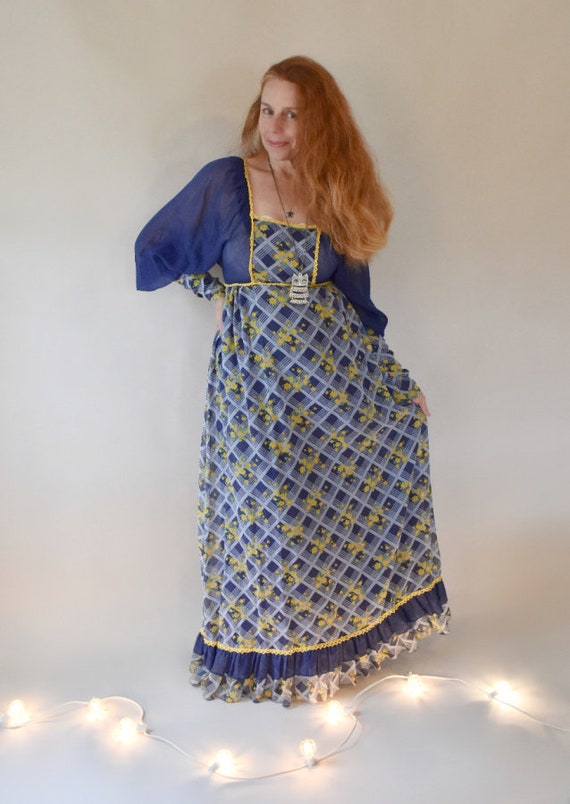 Super Rare Blue & Yellow Black Label Hippie Dress… - image 2