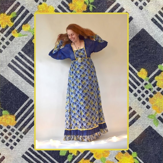 Super Rare Blue & Yellow Black Label Hippie Dress… - image 1