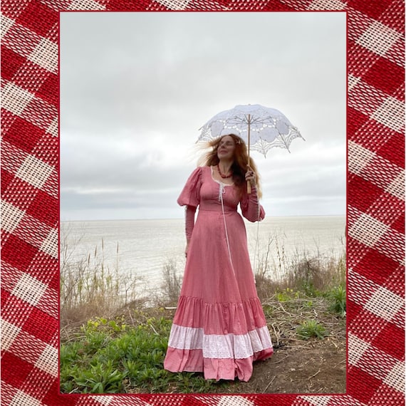 SALE Fantastic Red Gingham Corset Sleeve Prairie … - image 1