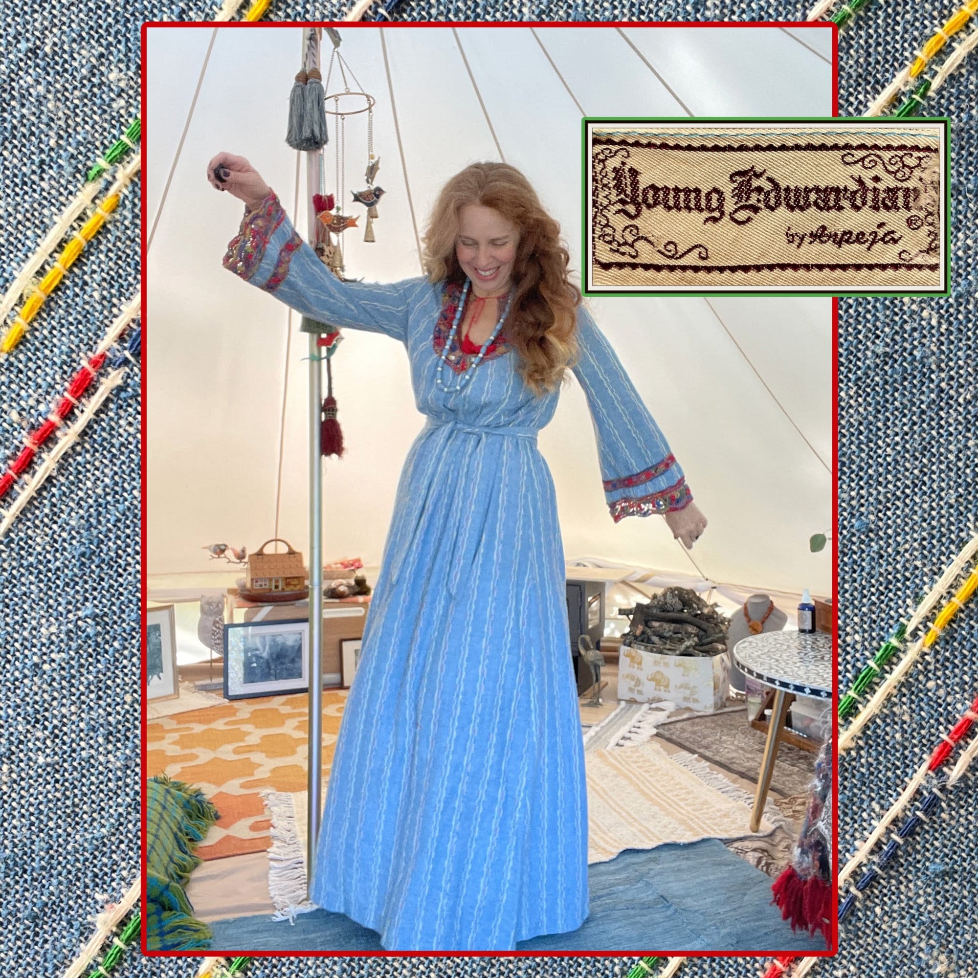 Rare YOUNG EDWARDIAN Woven Hippie Bohemian Rainbow Trim Maxi-length Dress,  Tall, L-XL - Etsy