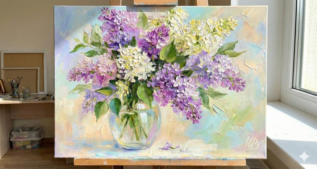 Lilac Painting Acrylic on Canvas – Original Floral Wall Art, Purple ...
