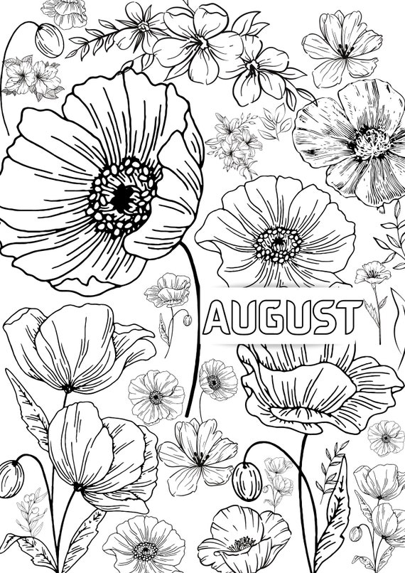August Birth Flower Coloring Page Printable Coloring Page - Etsy