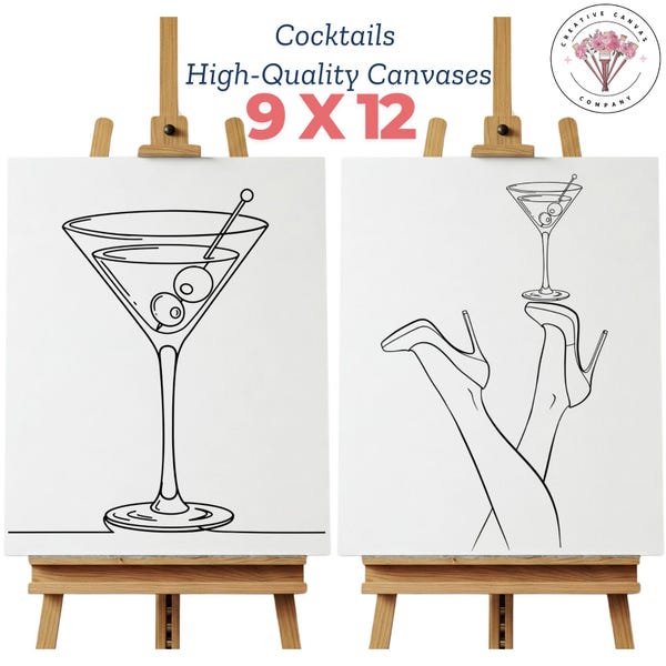 Cocktail & Heel Pre-Drawn Canvas Set: Girls Night Paint Party (9x12)