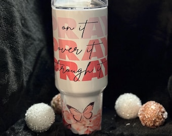 Vaso de acero inoxidable con diseño de mariposa y flores, 40 oz