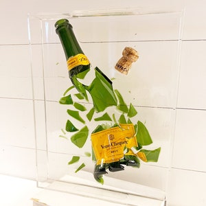Custom Shattered Champagne Bottle • Clear Broken Glass Epoxy Art • Keepsake Art • Bar Art - 11X14