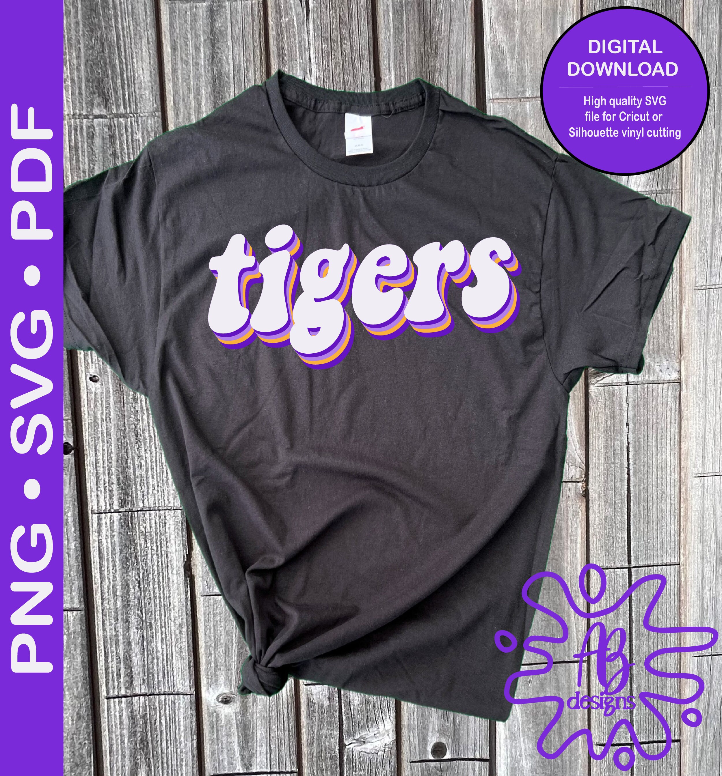 Tigers Retro Echo Design SVG PNG Pdf Digital Cut Instant Download for