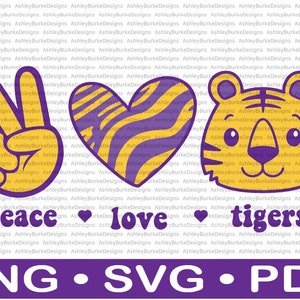 Peace Love Tigers Retro Design - SVG PNG pdf Digital Cut Instant Download - For LSU Tigers Fan Kids T-shirt