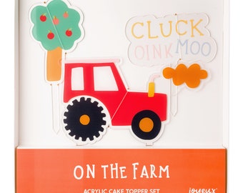 On the Farm Acrylic Cake Topper Set | Farm Cake Topper | Tractor | Farm Birthday | Animal Farm Theme Party | First Birthday