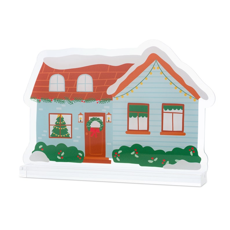 Merry & Bright Acrylic Christmas Village- Little Blue House - Thumbnail 4