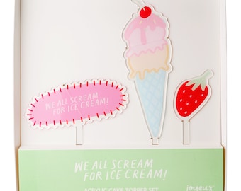 We All Scream For Ice Cream Acrylic Cake Topper Set | Ice Cream Cake Topper | Ice Cream Truck