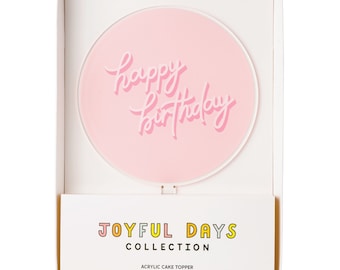Topper de bolo acrílico rosa de feliz aniversário
