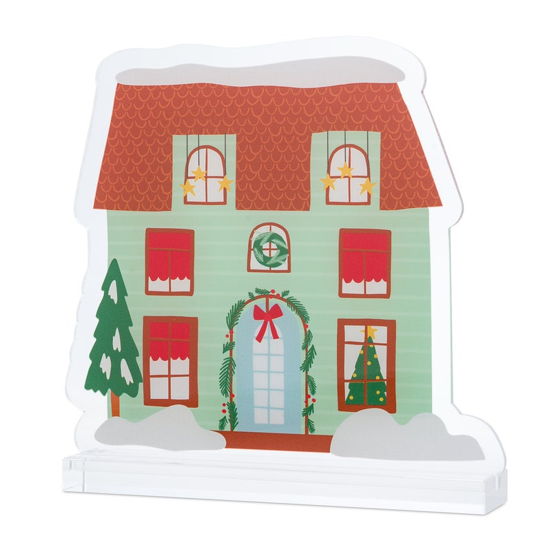 Merry & Bright Acrylic Christmas Village- Green Townhouse - Thumbnail 5