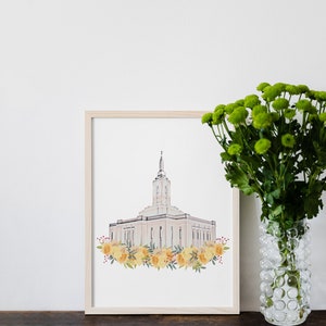 Pocatello Idaho Temple with Yellow Floral Wreath Photo Digital File Printable