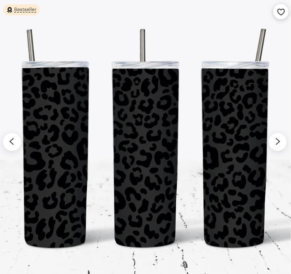 20 OZ Black Leopard Matte Skinny Tumbler Design - Straight & Tapered ...
