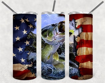 Fishing USA Flag 20 Oz Skinny Tumbler Wrap Sublimation Straight/Tapered Tumbler PNG File Digital Download, Fishing Wrap Sublimation PNG