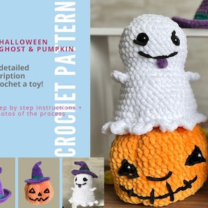 Halloween Crochet Pattern Pumpkin Ghost plush CROCHET PATTERN no sew reversible toy candy basket Halloween gift for kids