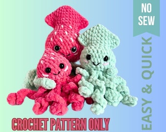 Strawberry squids 3-in-1 plush CROCHET PATTERN pdf, amigurumi toy, no sew easy crochet pattern