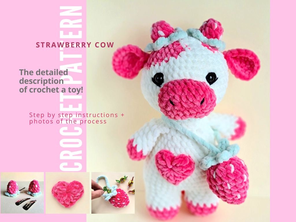 30 Adorable Cow Plush Crochet Patterns for Farmhouse Decor, Gifts, and Cozy Displays 28 Strawberry Cow Plush Crochet Pattern