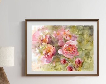 Original watercolor hand-made painting  12*15.5", 'Peonies mood',  wall art,  not framed