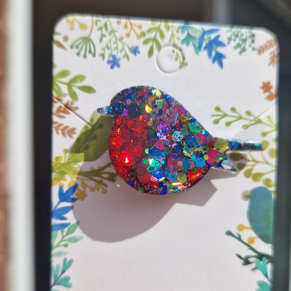 Small Rainbow Robin brooch , Robin gifts , festive brooch , thanks giving brooch , Christmas gifts , secret santa gifts , stocking fillers