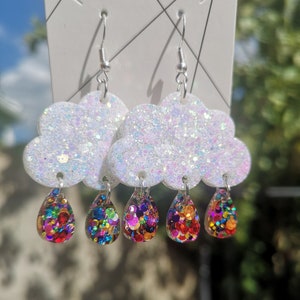 Multicolour cloud earrings , statement earrings, earrings gift ideas, silver jewellery, gifts for her, rainbow gifts, unique earrings