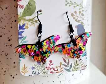 Neon Glitter Luna Moth Earrings: Bold Festival Jewelry