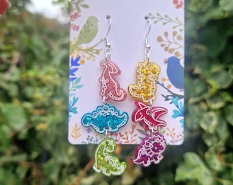 Glitter Dinosaur Earrings: Quirky Statement Jewelry, Fun Accessory