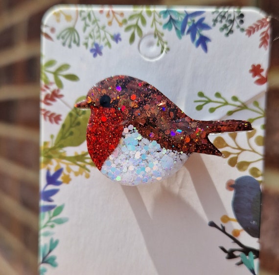 Small Robin Brooch Christmas Brooch , Keepsake Gift , Robin gifts , glitter brooch , nan gifts , mothers day , dainty , cute